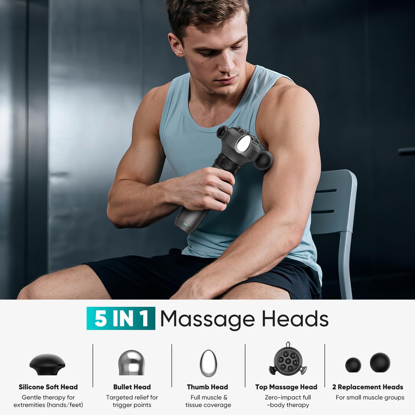 TILAT Massager Gun Deep Tissue, Cordless Vibrating Muscle Massage Gun - Handheld Quick Release Massager for Back, Neck and Fascial Binding - Targetred Trigger Point Therapy Massage Gun, Gray Max