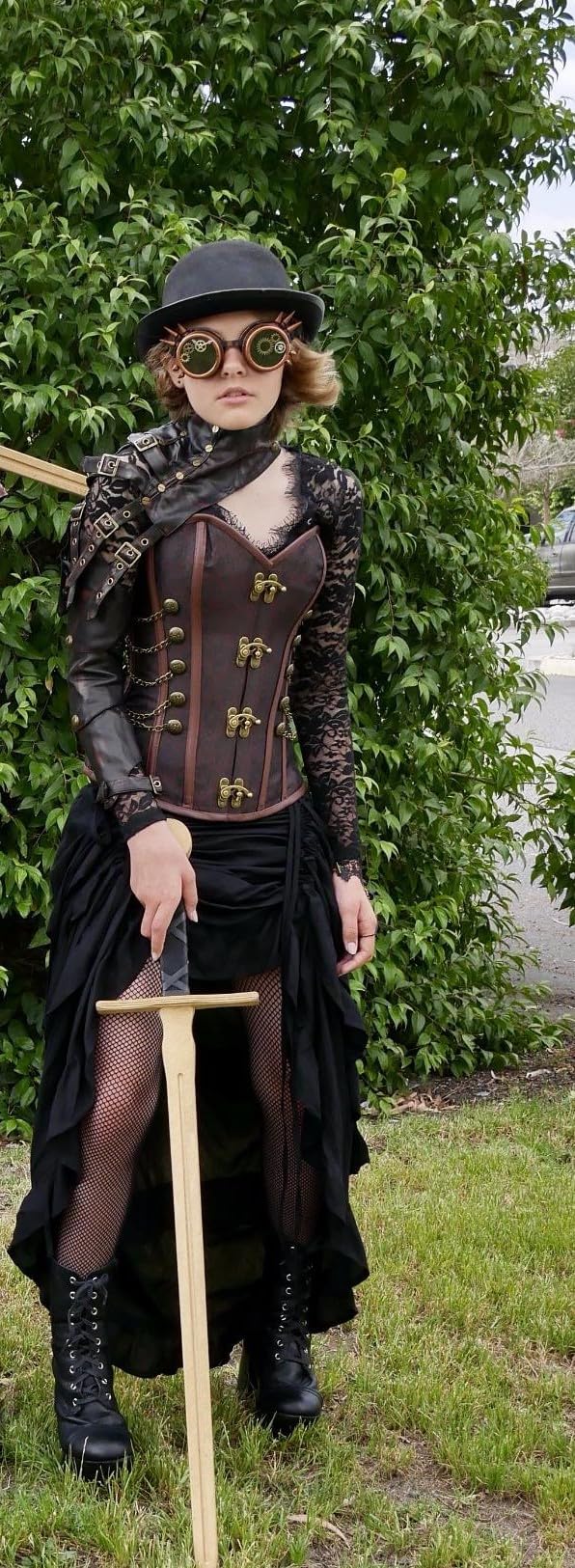 ThePirateDressing Steampunk Victorian Cosplay Costume Womens Gothic High - Low Show Girl Skirt -C1367-Black-S