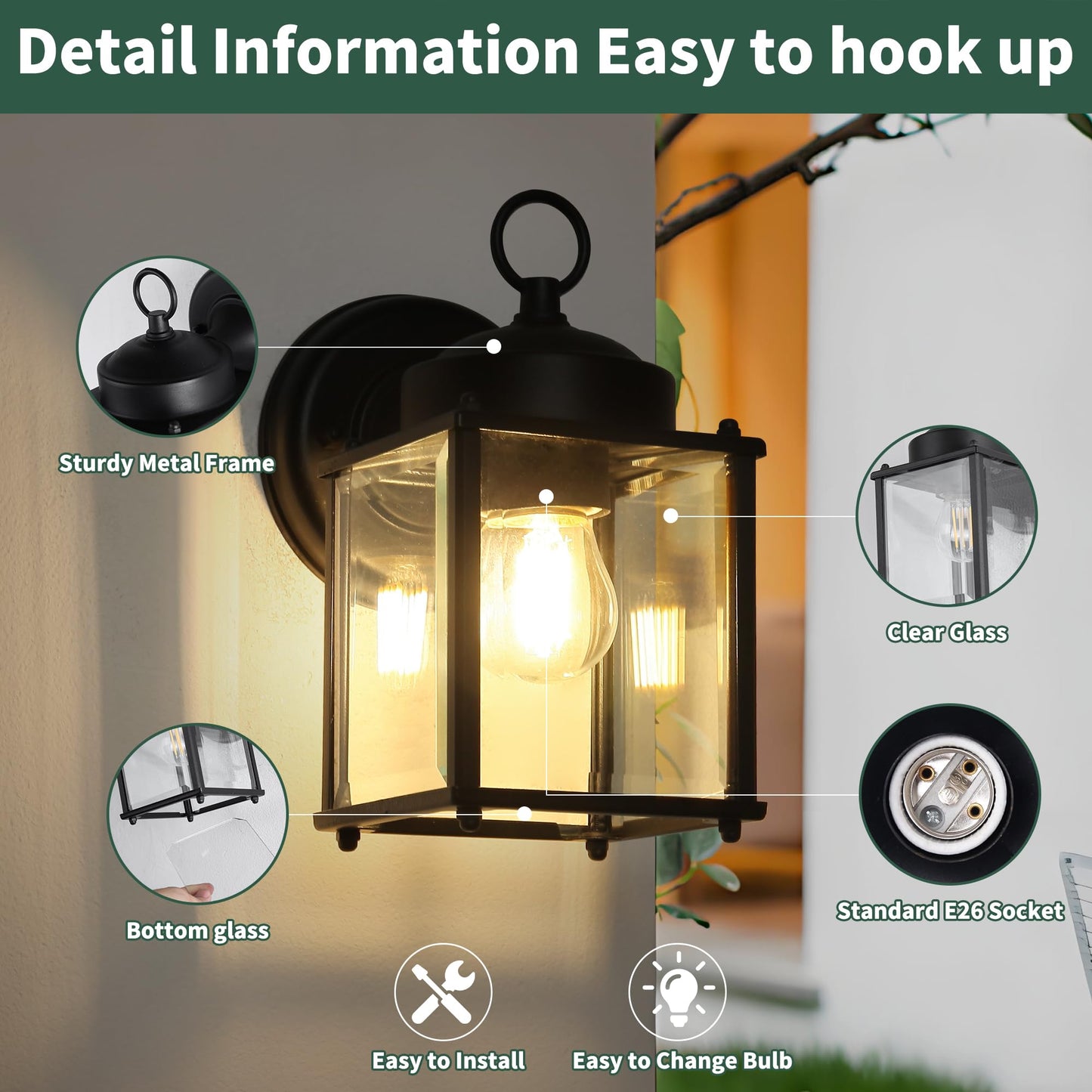 Kainozoic Outdoor Wall Light Fixtures Waterproof Matte Black Exterior Light Fixture Anti-Rust Outdoor Wall Lantern for Porch Patio Front Door Garage House