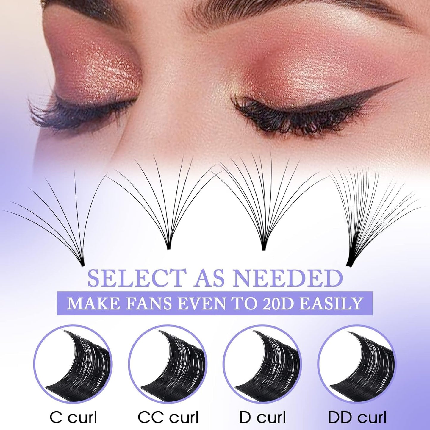 Easy Fan Volume for Lash Artists: Wendy, Handmade Fans for Eyelash Extensions, Self Fanning, Blooming, Black, D Curl, 0.05mm, 14mm, KH126