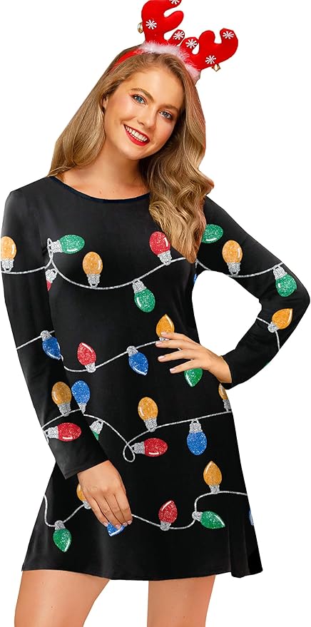 For G and PL Women's Christmas Printed Tunic Dress Long Sleeve Crewneck Casual Costume