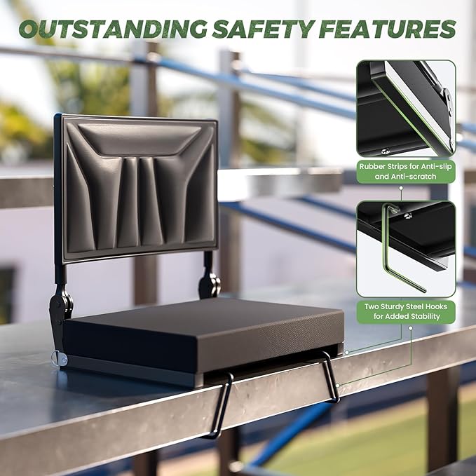 Jocoevol Stadium Seats with Back Support and Cushion, Portable Folding Comfort Bleacher Seats w/Shoulder Strap & Carry Handle for Sports Events Concerts Outdoor