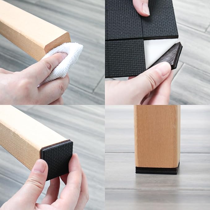 COVERCORNER Non Slip Furniture Pads 24 PCS 1 1/2'' Square - Anti Slip Furniture Pads - Self Adhesive Rubber Feet Furniture Feet - Chair Leg Floor Protectors - Keep Furniture in Place