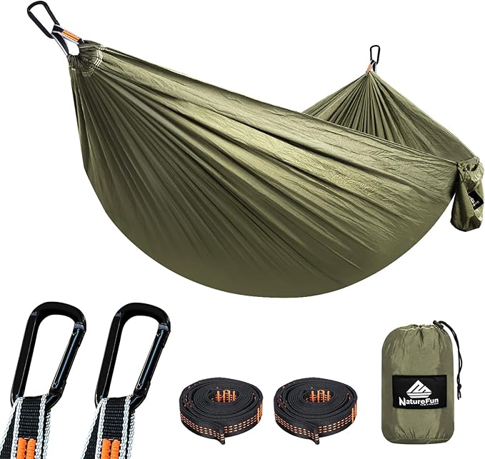 NATUREFUN Ultra-Light Travel Camping Hammock | 300kg Load Capacity,Breathable,Quick-Drying | 2 x Premium Carabiners,2 x Ny...