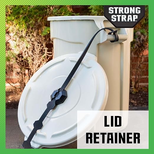 Blazer Brand Strong Strap Lid Lock for 32–96 Gallon Garbage Cans (1 Starter Kit) Long Lasting, No Tools Required, Stretch to Latch, Mitigate Pests, Wind, Overflow, and Spillage