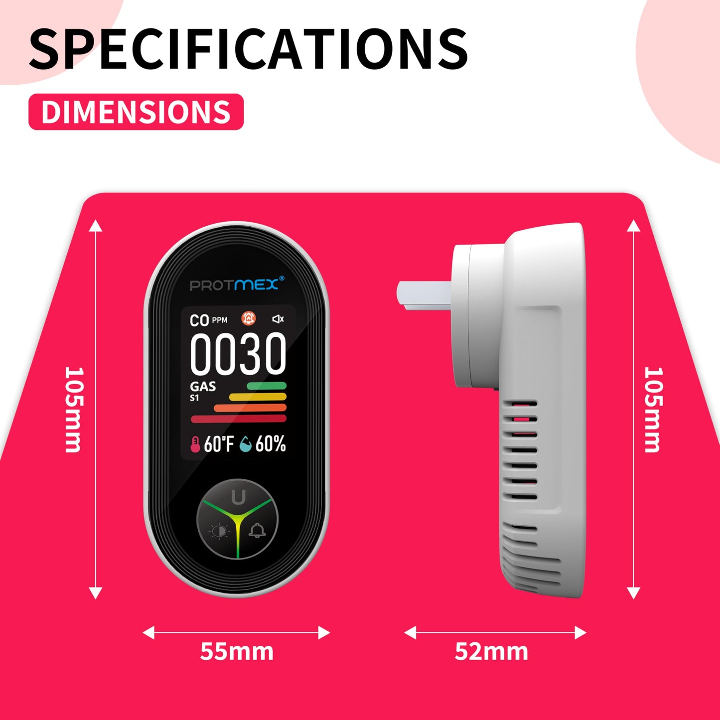 Protmex 4-in-1 Carbon Monoxide & Gas Detectors Plug in Large LCD Screen, Home CO Gas Detector with Temperature & Humidity Monitoring - 4 in 1 CO and Gas Detector Easy Installation for Home Travel