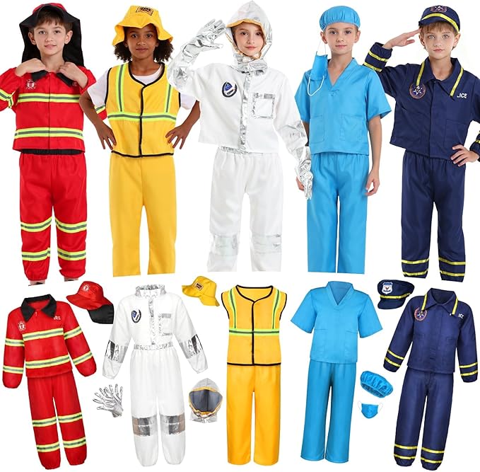 Toddler Dress Up Clothes Kids Boys Costumes for Play 5 Sets Includes Astronaut Doctor Firefighter Construction Police Kids...