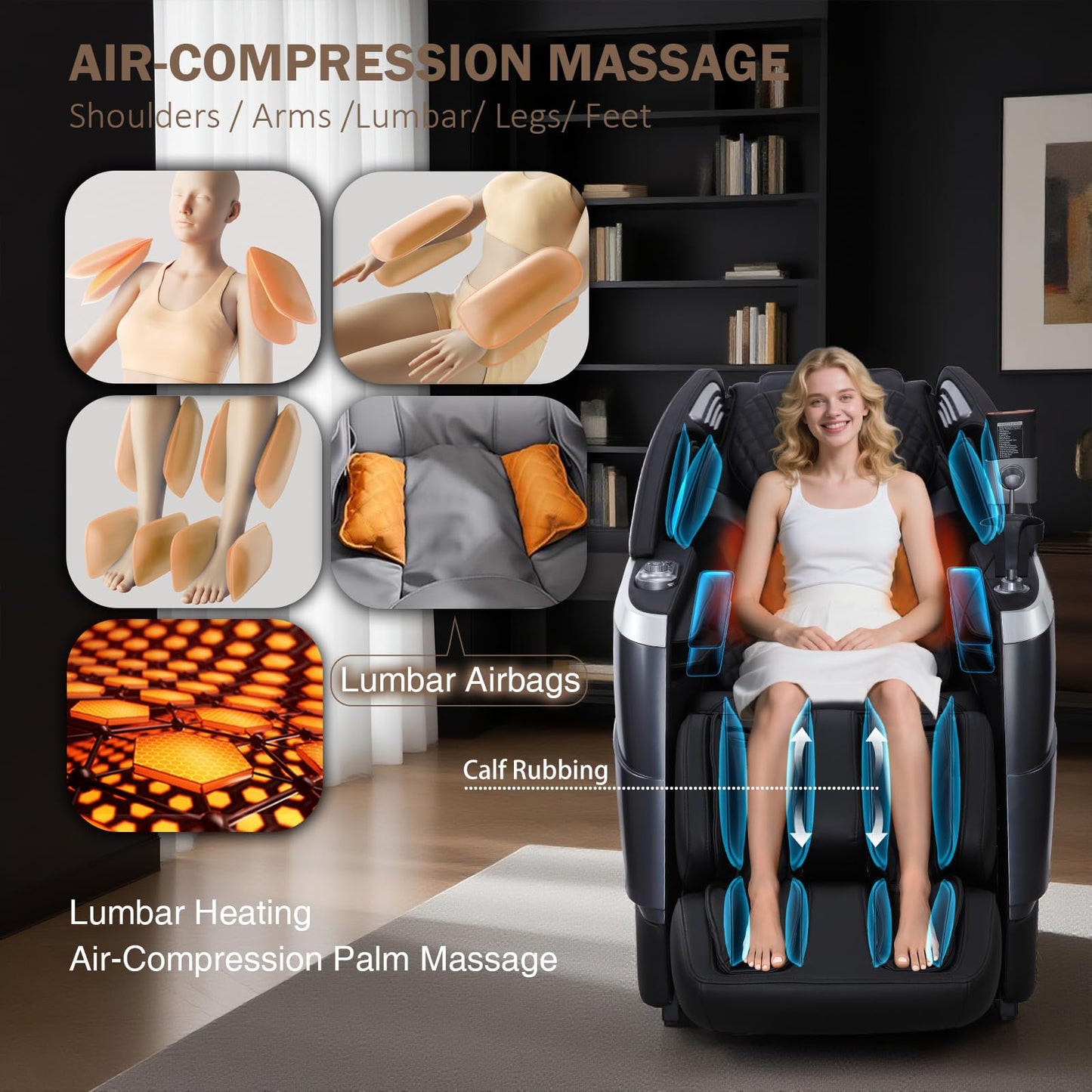4D Massage Chair Full Body Zero Gravity 55" 166° Flexible SL-Track with Body Scan, Stretch, 36 Airbags, Heat - Shiatsu Knead, Foot & Calf Massage, Voice Control, 18 Auto Modes & 11 Techniques (Black)