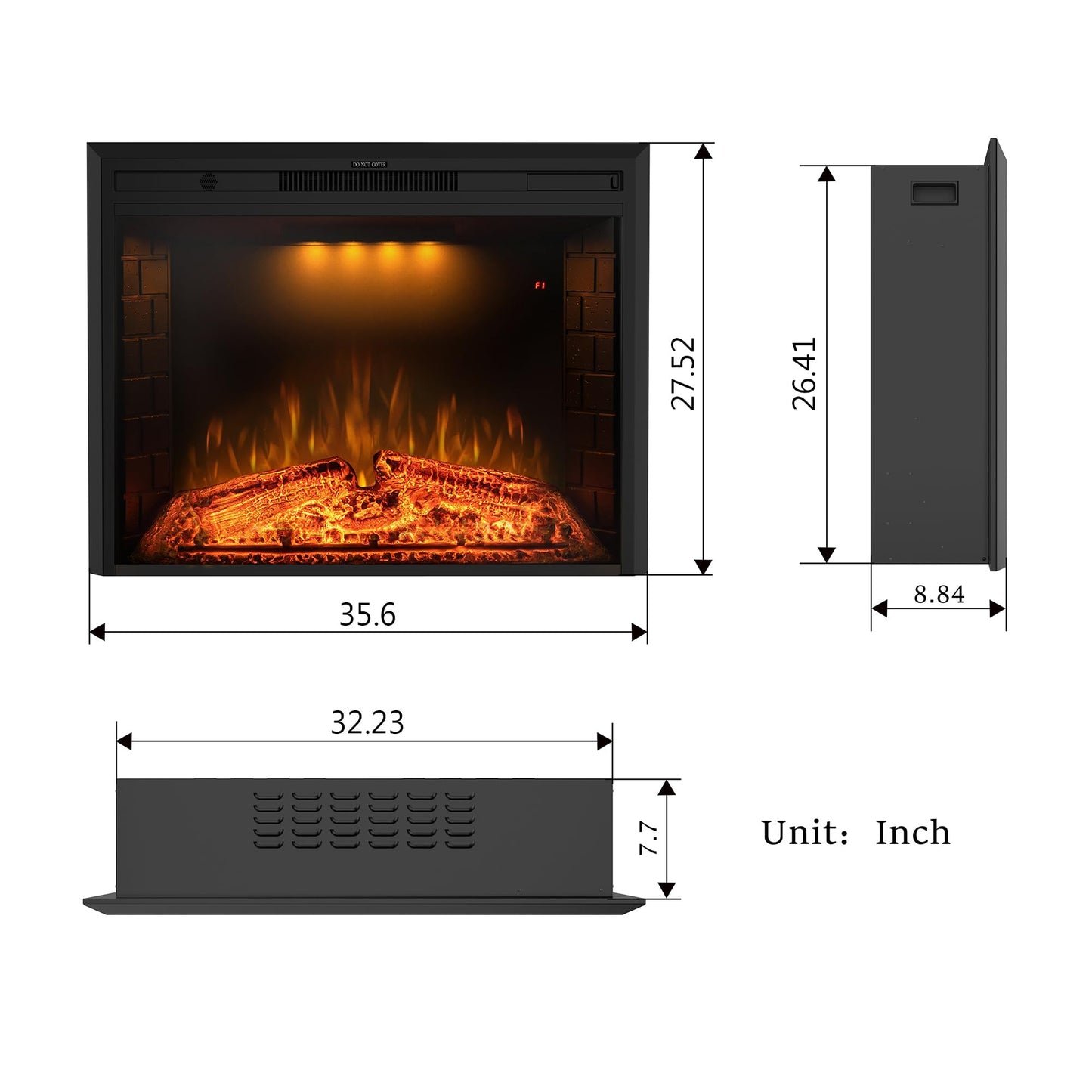 Benrocks 36'' Electric Fireplace Inserts, Recessed & Built in Wall Electric Fireplace Heater with Fire Crackling Sound, Adjustable Top Light & Flame Speed, Overheating Protection, 750/1500W Black