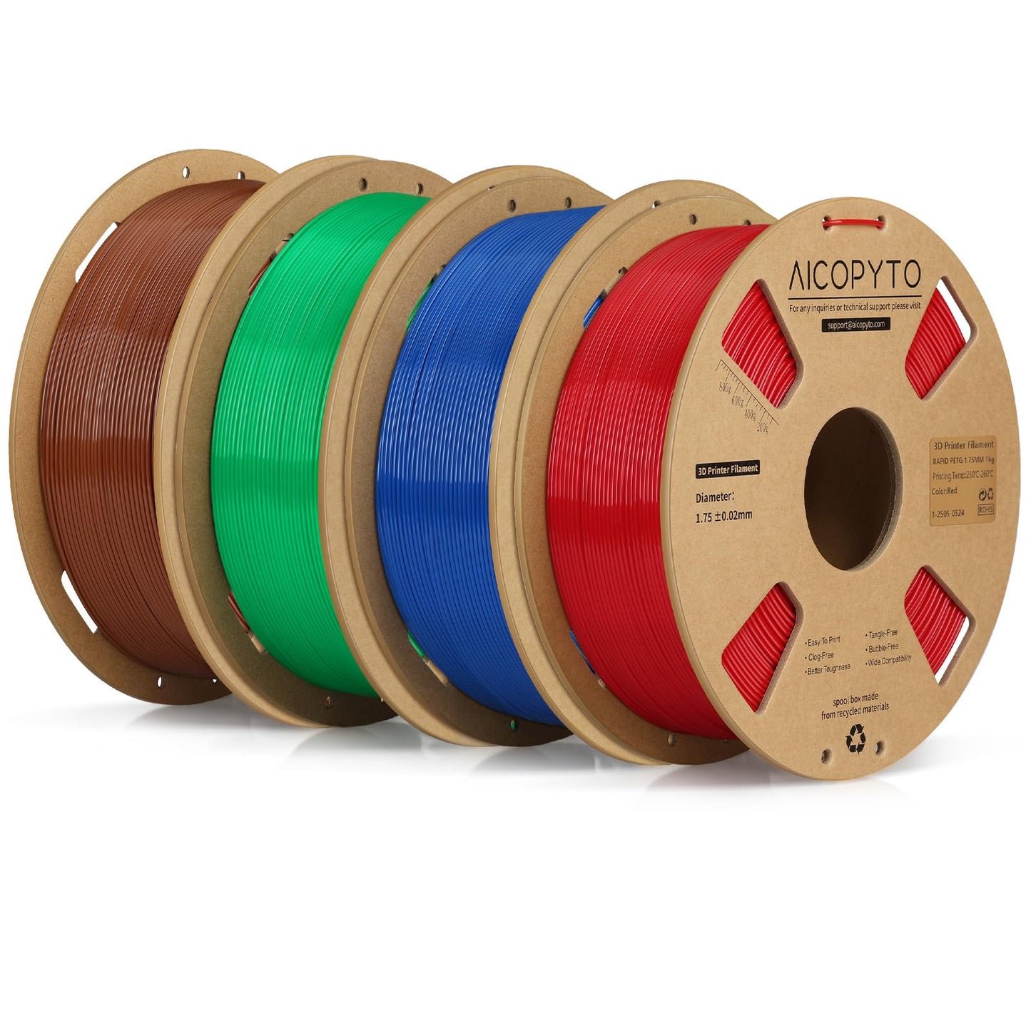 AICOPYTO PETG Filament Bundle 4KG, High Speed 30-600mm/s Filament Rapid PETG 1.75mm Dimensional Accuracy +/- 0.02mm, 1kg Cardboa