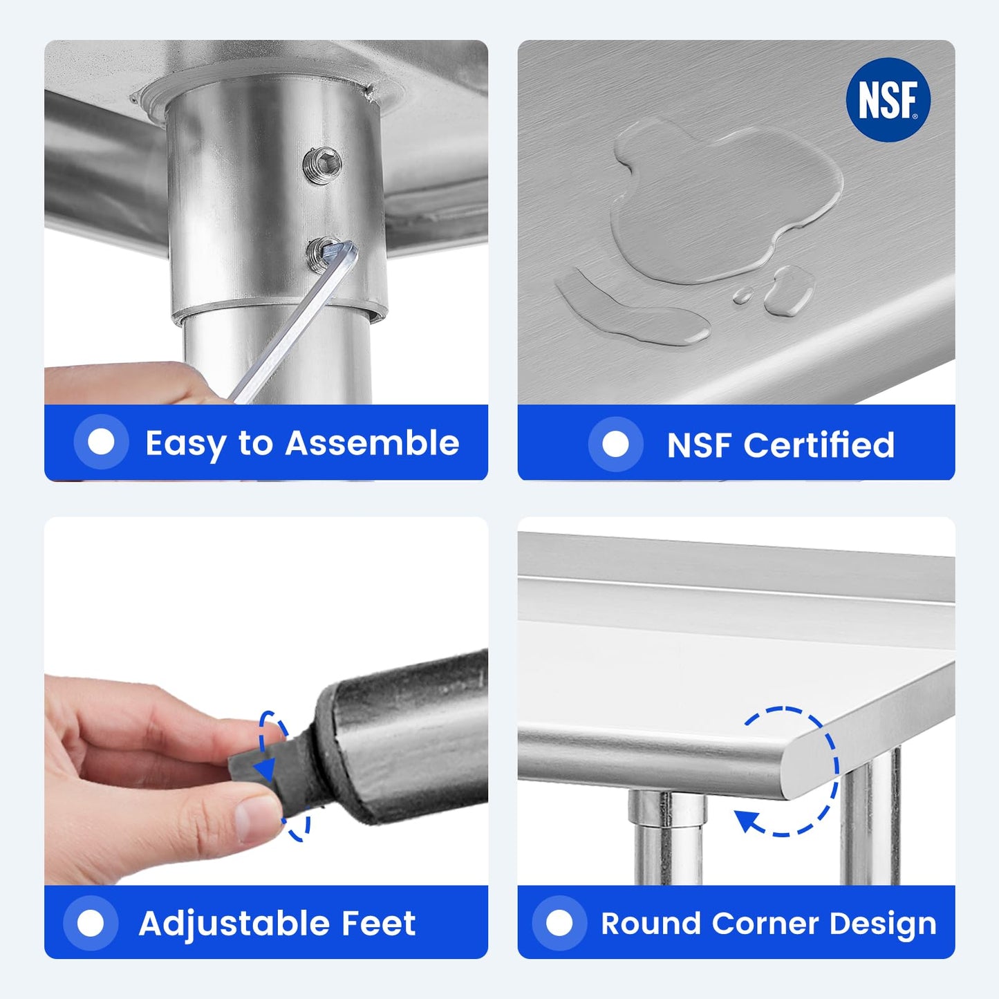 Hally Stainless Steel Table for Prep & Work 18 x 72 Inches, NSF Commercial Heavy Duty Table with Undershelf and Backsplash for Restaurant, Home and Hotel