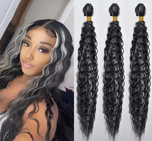 Condescension P4/Grey Human Hair Bundles 16 18 20 inch Water Wave Human Hair Bundles Highlight Chocolate Grey Unprocessed Soft Sewn In Hair with Double Weft for Black Women