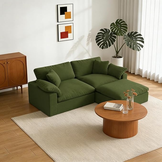 Forest aesthetics L-Shaped Modular Cloud Sectional Sofa,2-Seater with Chaise,Modern Down Filled Detachable Couch for Living Room,Office & Small Apartment,Green