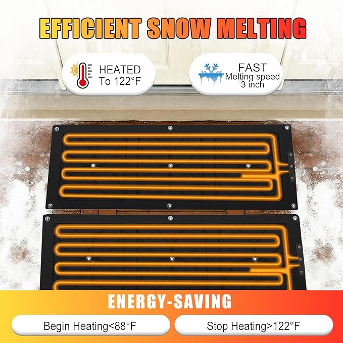 20" x 30" Heated Snow Melting Mat, 7mm Thickening Anti-Slip Rubber Snow and Ice Melting Mat, Electric Winter Heating Mat for Outdoor Steps,Stairs,Sidewalks,Walkways (Pack of 1)