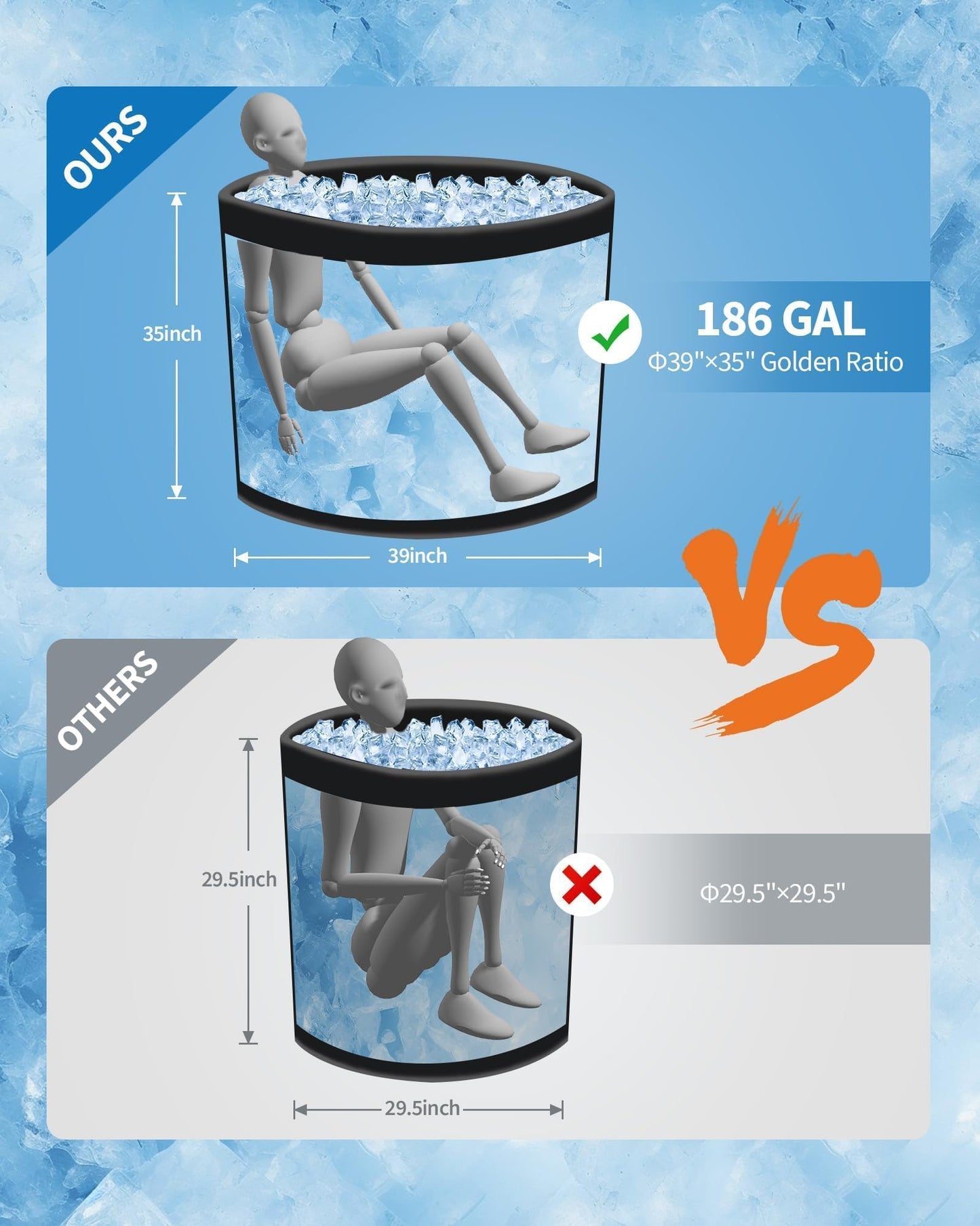 GarveeTech Ice Bath Tub for Athletes, Compatible with Water Chillers, 186Gallon Inflatable Cold Plunge Tub with Insulated Lid, Portable Cold Water Therapy Ice Pod for Recovery (Black, 186Gallon)