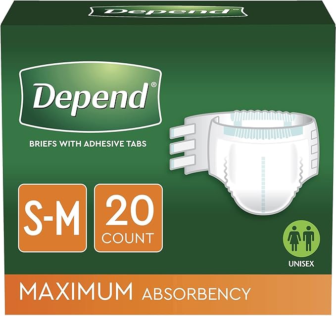 Depend Protection with Tabs, Maximum Briefs S/M, 20 Count 19-34 in Waist