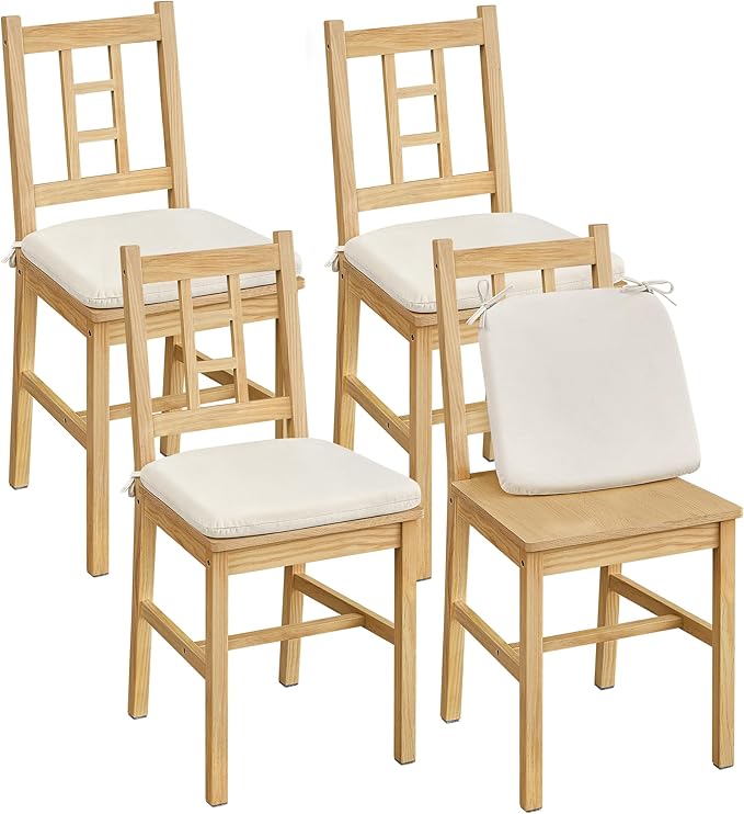 VASAGLE Wooden Dining Chairs, Set of 4, Kitchen and Dining Room Chairs, Removable Cushion, Curved Back, Each Supports 264 lb, Golden Oak UKDC150N14