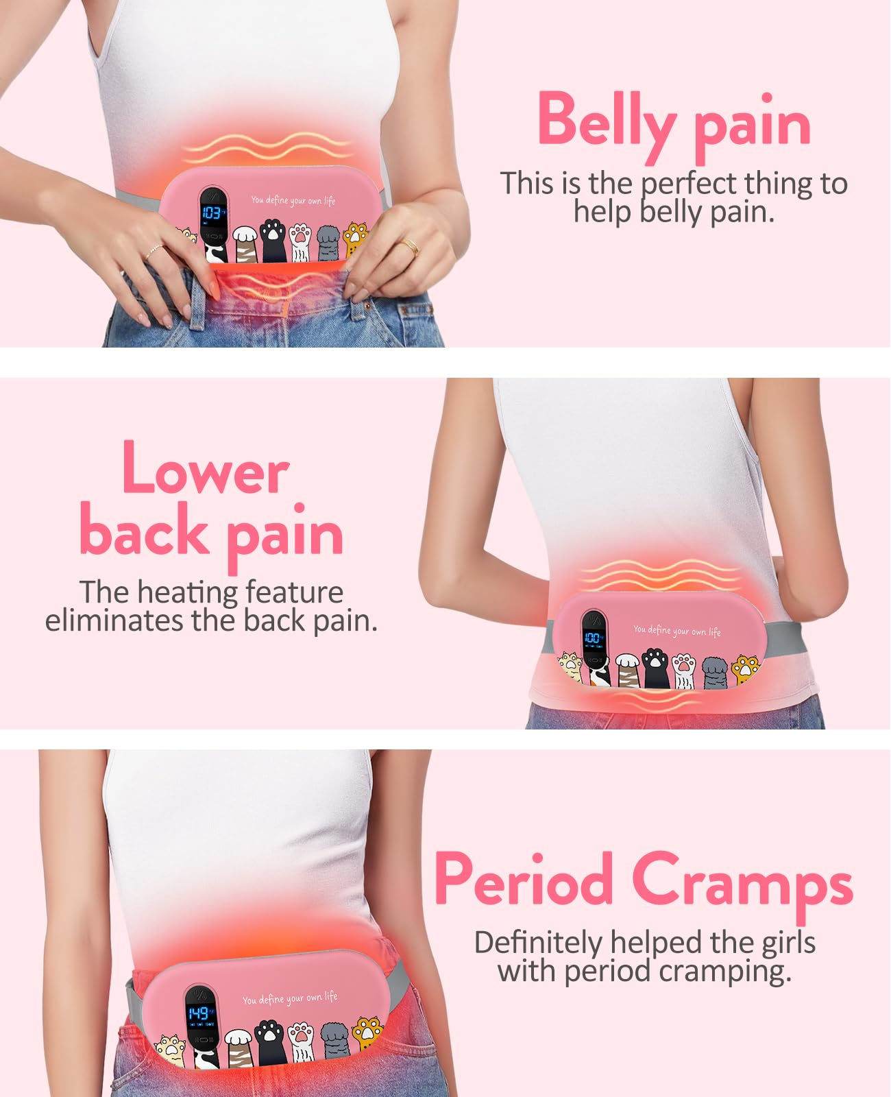 Portable Heating Pad for Period Cramps: Menstrual Heating Pad with Unique Design, Fast Heating Pad with 6 Heat Levels and 6 Massage Modes, Gifts for Her, Women, Teens and Girls