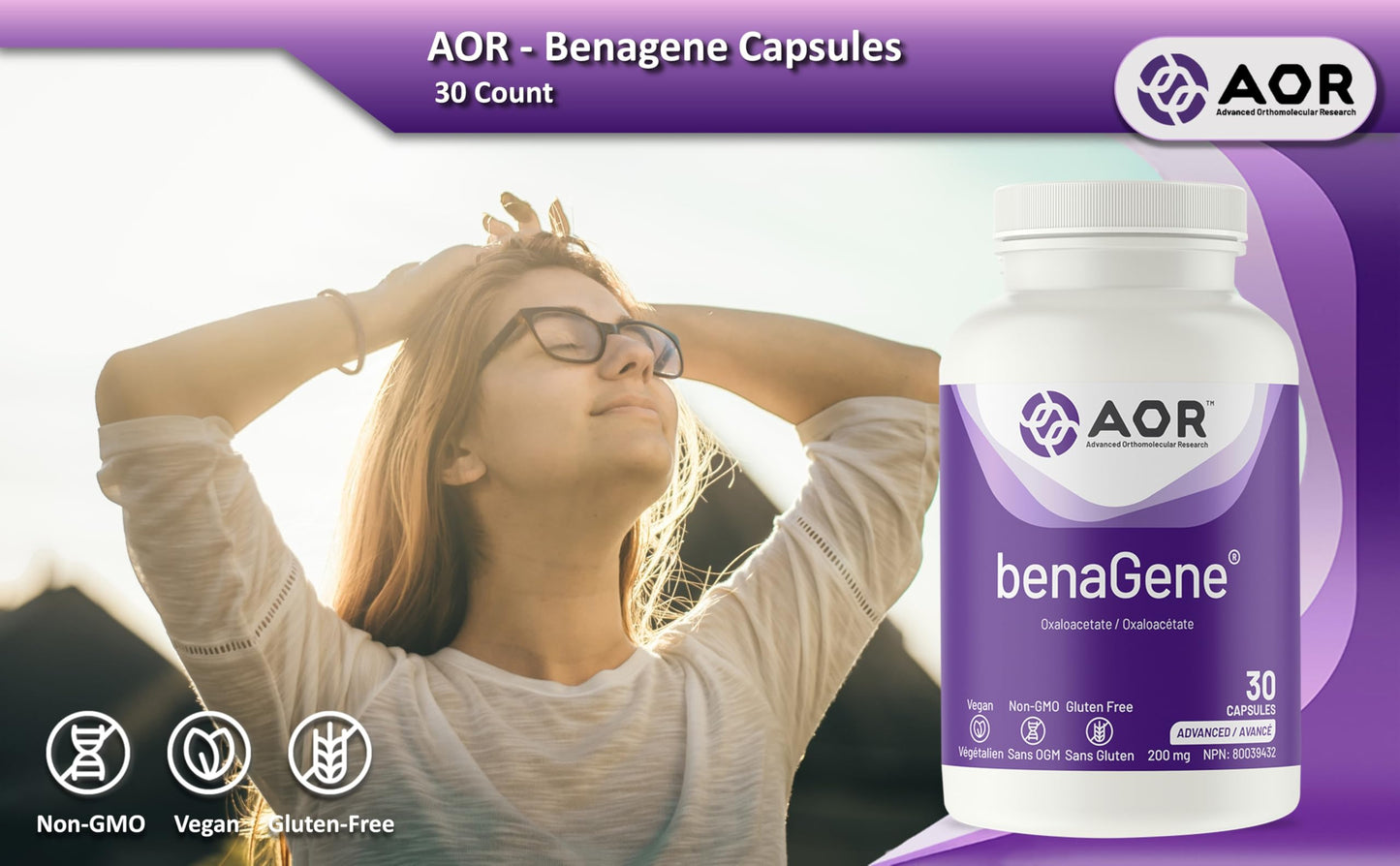 AOR, benaGene, Supports Healthy Aging, Energy and Longevity, Dietary Supplement, 30 servings (30 capsules)