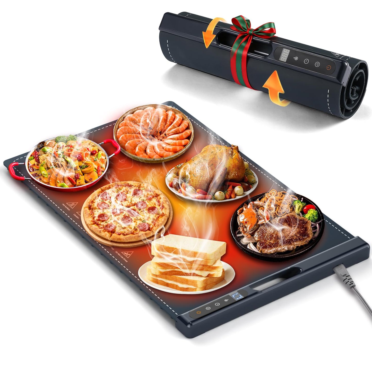 Food Warming Mats for Countertop, 23.62"*14.96" Warming Mat for Food, Silicone Heating Mat for Food, 7 Temperature & 4 Timers, Child Lock, Easy to Clean & Store, Food Warmer for Gatherings, Home, Blue