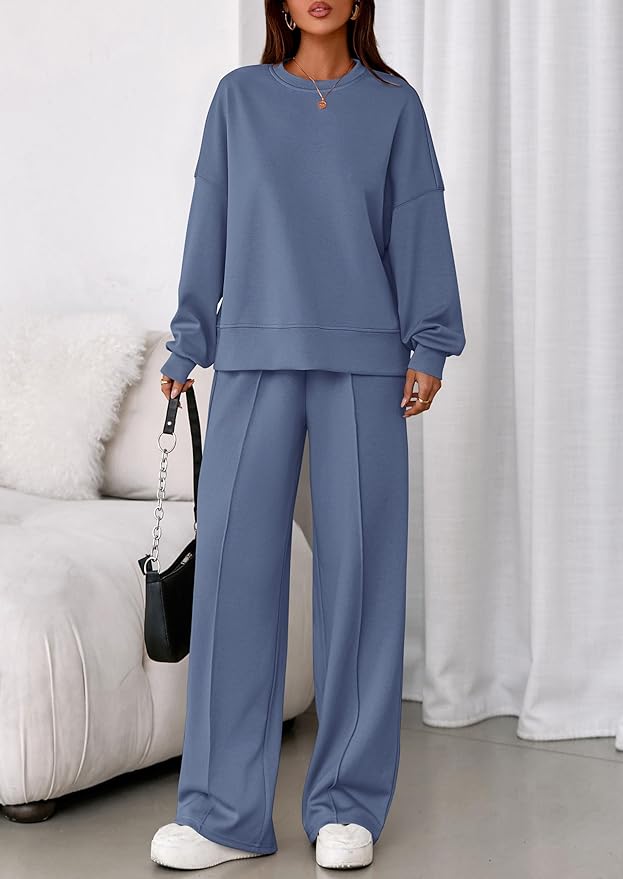 PRETTYGARDEN 2 Piece Sets For Women Fall Trendy Long Sleeve Sweatshirt Wide Leg Pants Loungewear Set Matching Sweatsuit