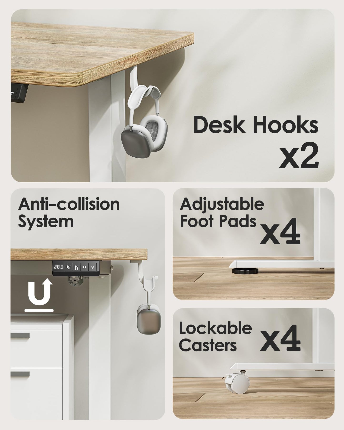 TIQLAB Height Adjustable Electric Standing Desk, 47 x 24 inch, Sit Stand Up Desk, Splice Board, Computer Home Office Desk, White Frame/Maple Top