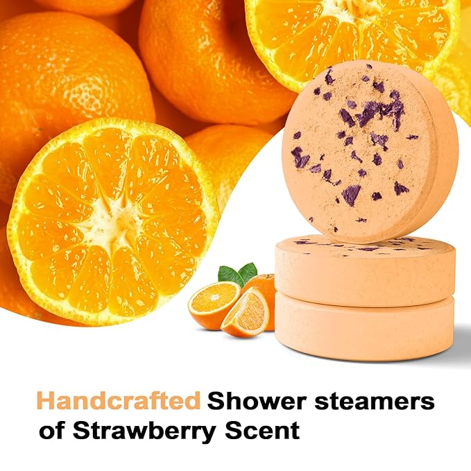 Shower Steamers Aromatherapy Birthday Gifts for Women Travel Essentials, 8 Pcs Orange, Bath Bombs Shower Bombs with Natural Essential Oils, Relaxation Home SPA