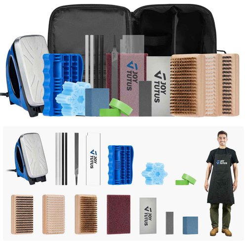 JOYTUTUS Ski Snowboard Wax Kit, Complete and Portable Snowboard Ski Tuning Kit with Dual Voltages Wax Iron, Snowflake Wax, Edge Tuner, 3 Brush Kit, 2 Wax Scraper, 4 Ptex