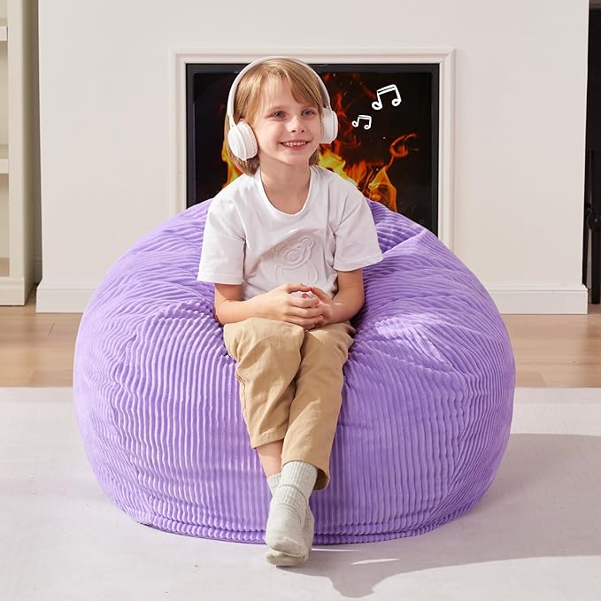 Homguava 2FT Bean Bag Chair,Teardrop Bean Bags Small Beanbag Chair with Memory Foam Filled and Ultra Soft Corduroy Cover for Living Room, Bedroom (Purple)