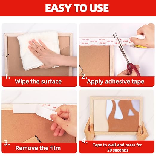 Double Sided Tape Heavy Duty, 0.39" x 9.85FT Removable Mounting Tape for Wall, Extra Strong Foam Tape, Picture Hanging Adhesive Strips Waterproof for Cars, Walls, Home, Office Décor