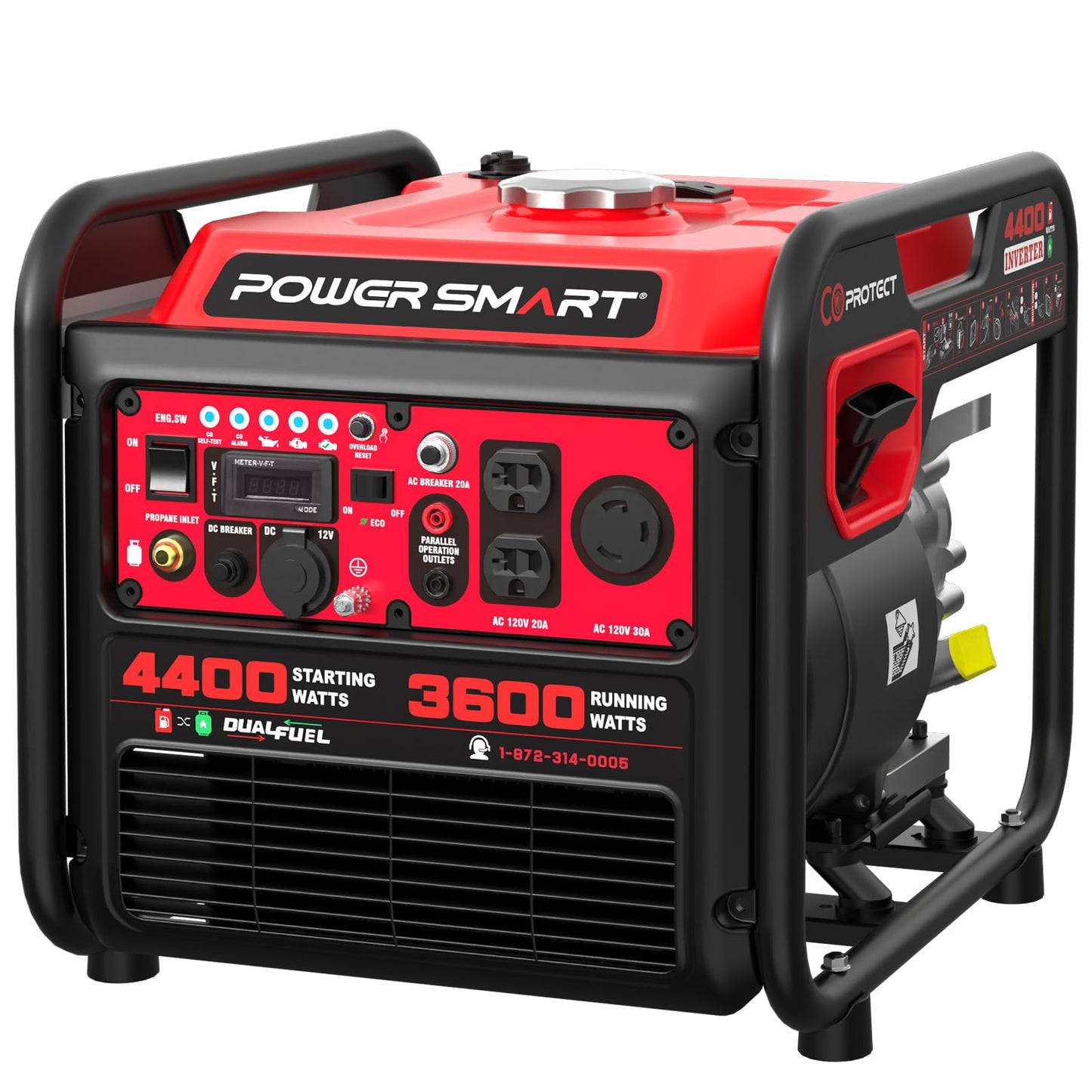 PowerSmart 4400W Dual Fuel Portable Generator, 223cc 4-Stroke OHV Gas/LPG Powered, 3600W Rated, 30A RV Ready & 120V Outlet, Recoil Start Backup Power for Home, RV and Jobsites, Model# MB5040DC