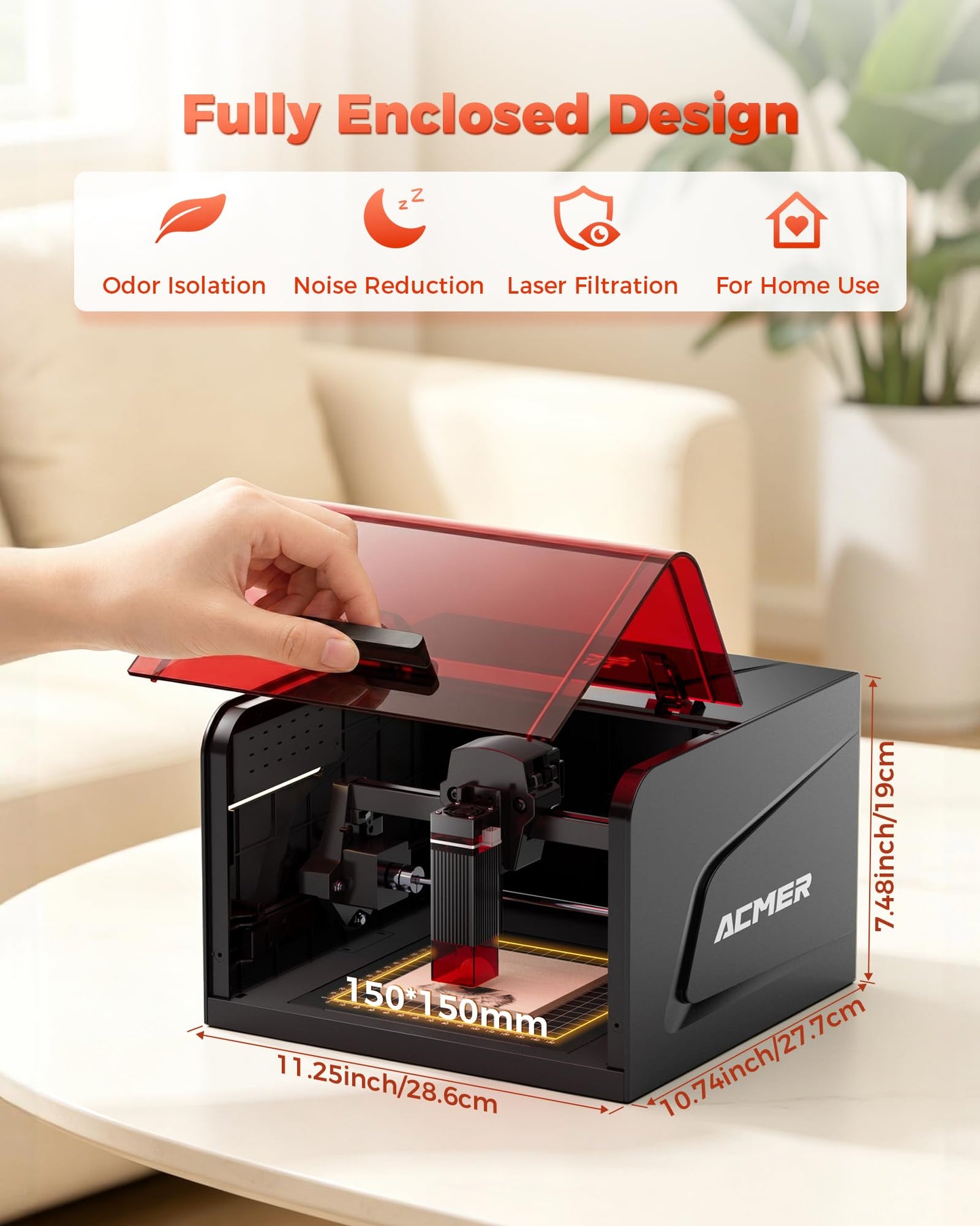 ACMER Laser Engraver Machine, K1 7000mW Desktop Enclosure Engraving Machine, 0.01mm Ultra-precision, Laser Cutter for Wood Acrylic Glass Leather, DIY Crafts & Small Business with Honeycomb Bed