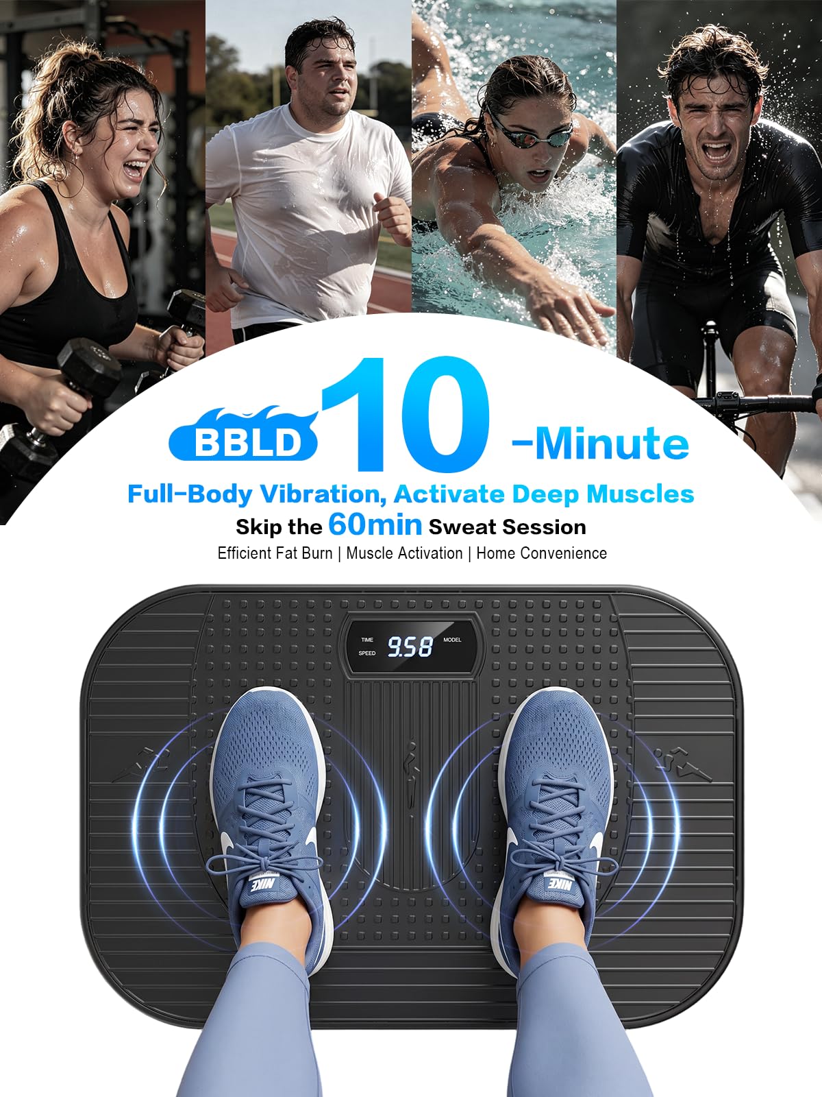 BBLD Vibration Plate Exercise Machine, 200 Levels Whole Body Vibration Platform for Body Toning, 330LB Capacity 4.3" Ultra-Thin Silent Fitness Plate with 10 Auto Modes for Home Gym
