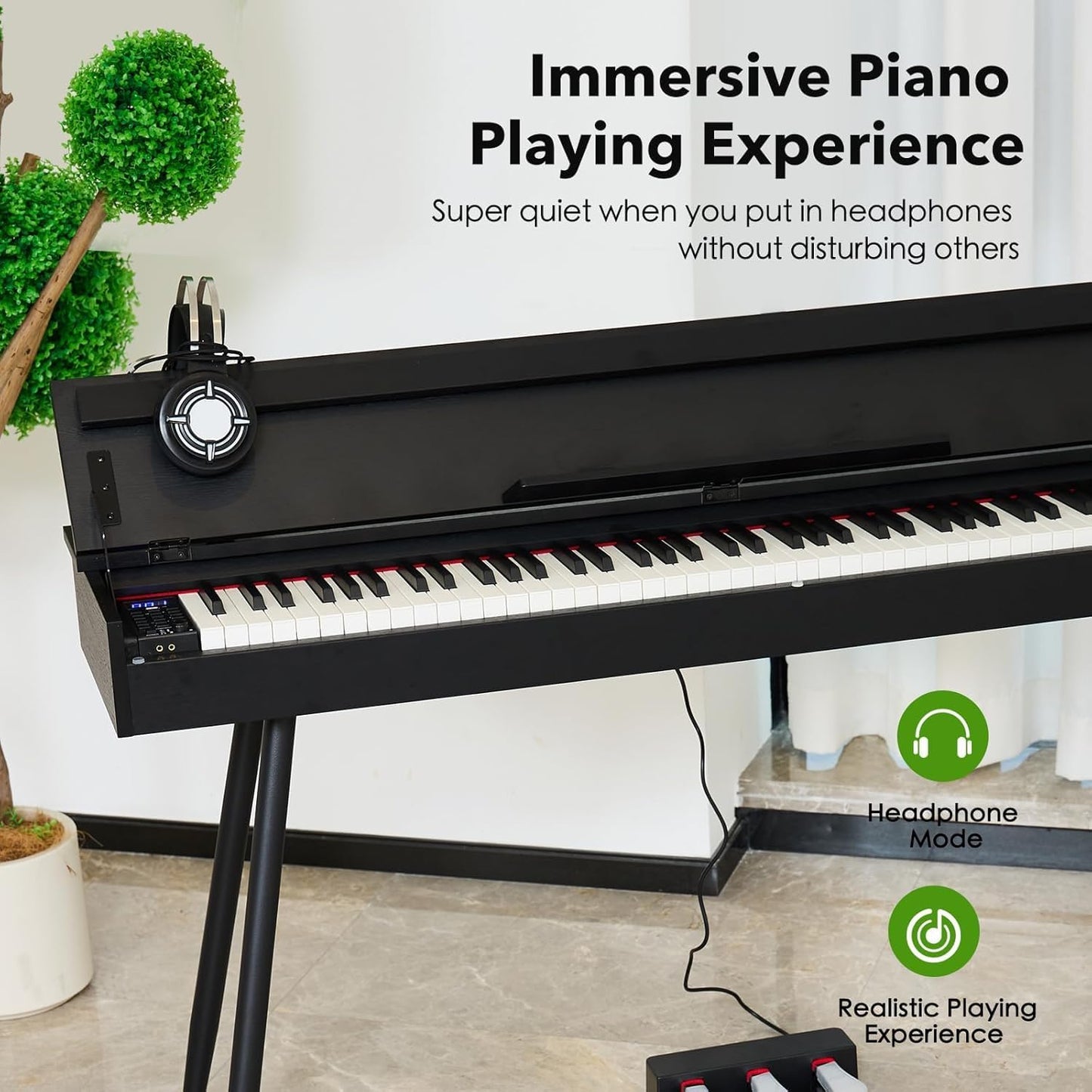 KUMENG Digital Piano 88 Key Weighted Keyboard,Full-Size Desk Progressive Hammer-Action Electric Piano For Beginners, With Sheet Music Stand, Pedal,Power Adapter, Headphone Mode, Usb-Midi