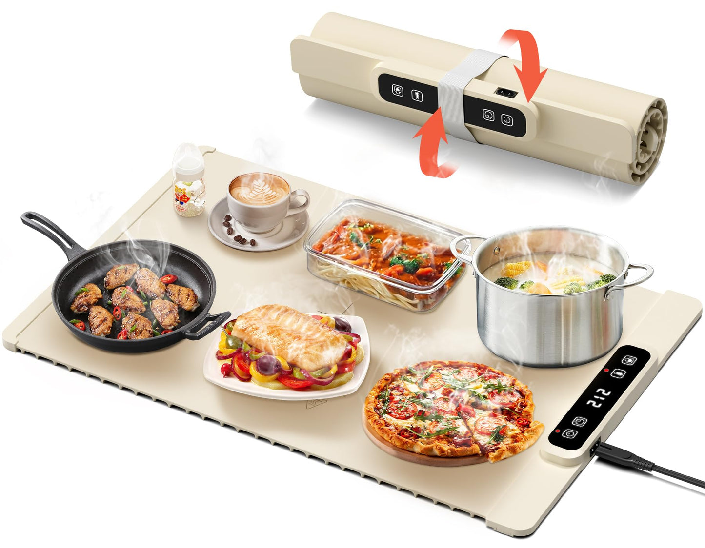 Warming Mat for Food, Food Warming Mats for Countertop with 5 Temperature Levels & 4 Hours Timer, Warming Pads for Food with Child Lock Safety, Food Warmer Mat for Buffet Party