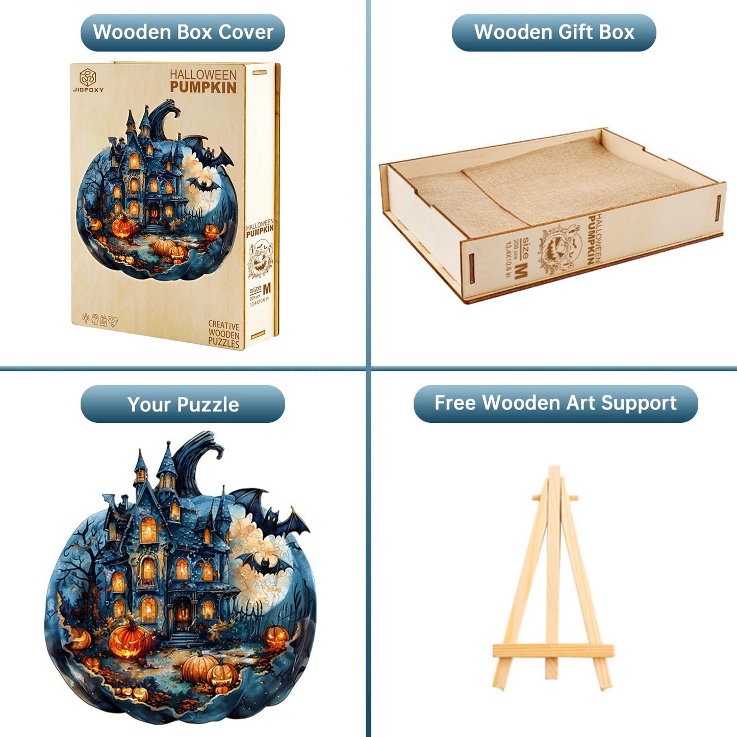 Jigfoxy Wooden Puzzles for Adults, Halloween Pumpkin Wood Puzzles Adult, Unique Animal Shape Wooden Jigsaw Puzzles for Adults, Birthday Gifts for Puzzle Lovers, Family (S-8.5 * 7.8in-100pcs)