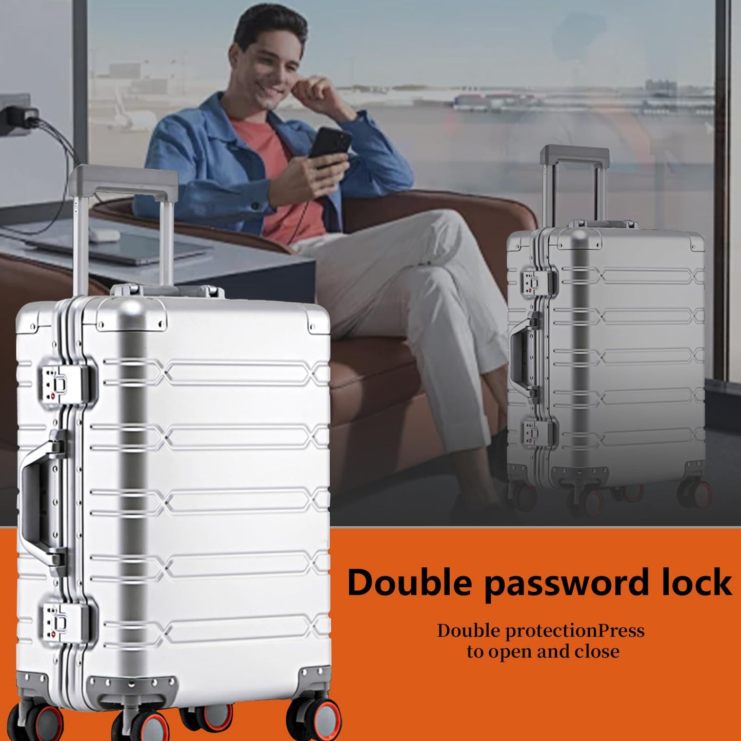 WEICHEN 29 Inch Aluminum Checked Luggage, Zipperless Checked Luggage, Large Aluminum Suitcase with 360 Spinner Wheels, All Aluminum Luggage 29 Inch, Heavy Duty Luggage, Metal Suitcase, Silver