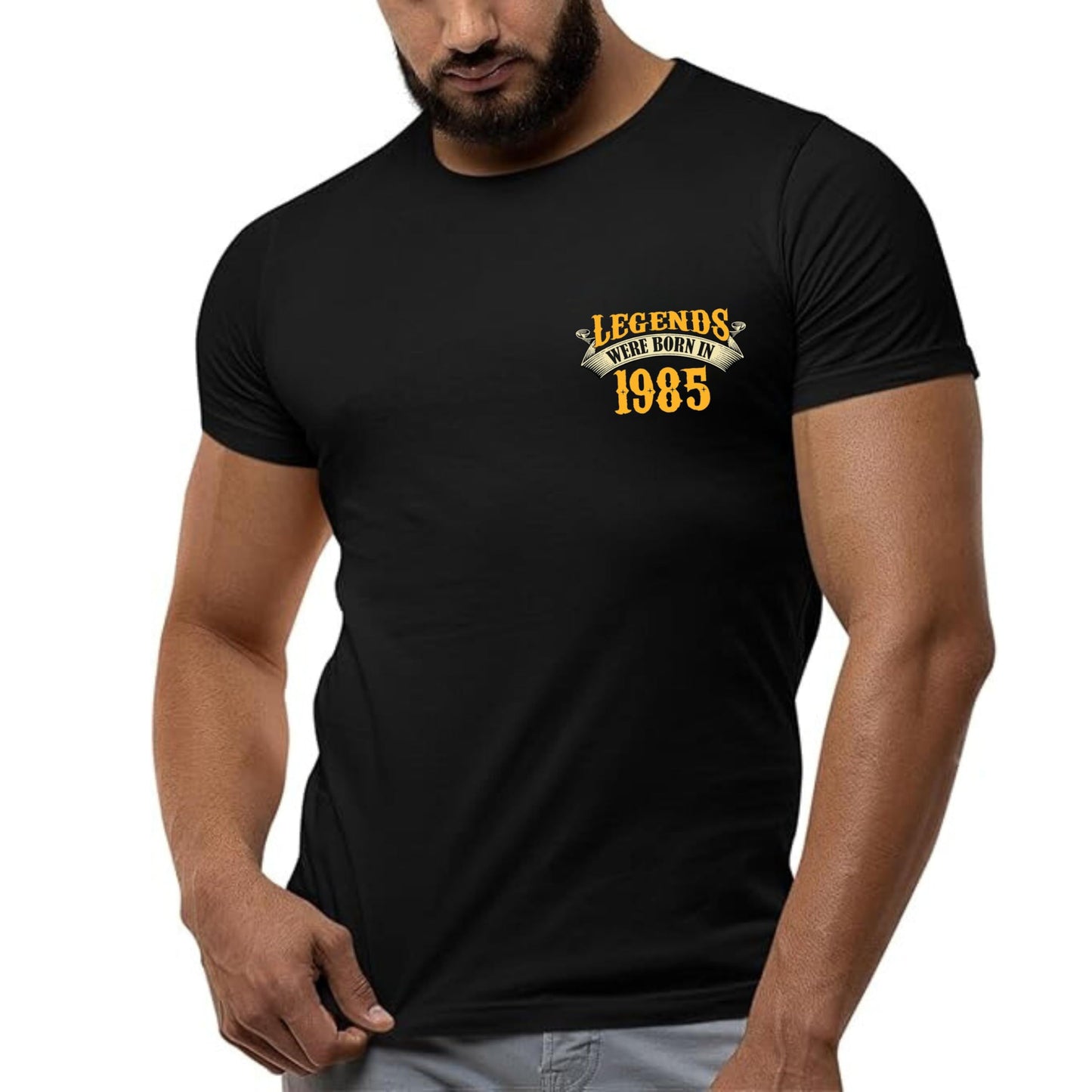 40th Birthday Shirt for Men, Legends were Born in 1985, Vintage 40 Years Old T-Shirt, Left Chest & Full Back Print Navy Heather Medium