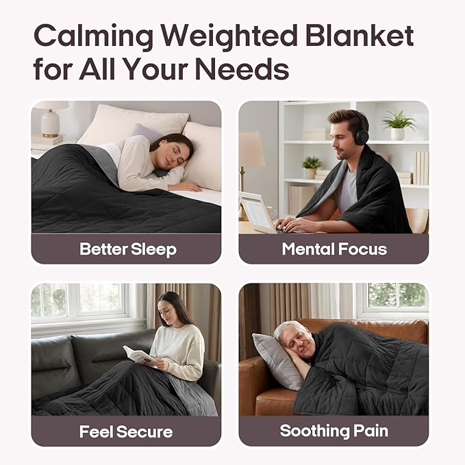 ZonLi Weighted Blanket (48''x72'',12lbs, Grey/Black) Cooling Weighted Blanket, High Breathability Heavy Blanket, Soft Material with Premium Glass Beads, Sleeping for Adult