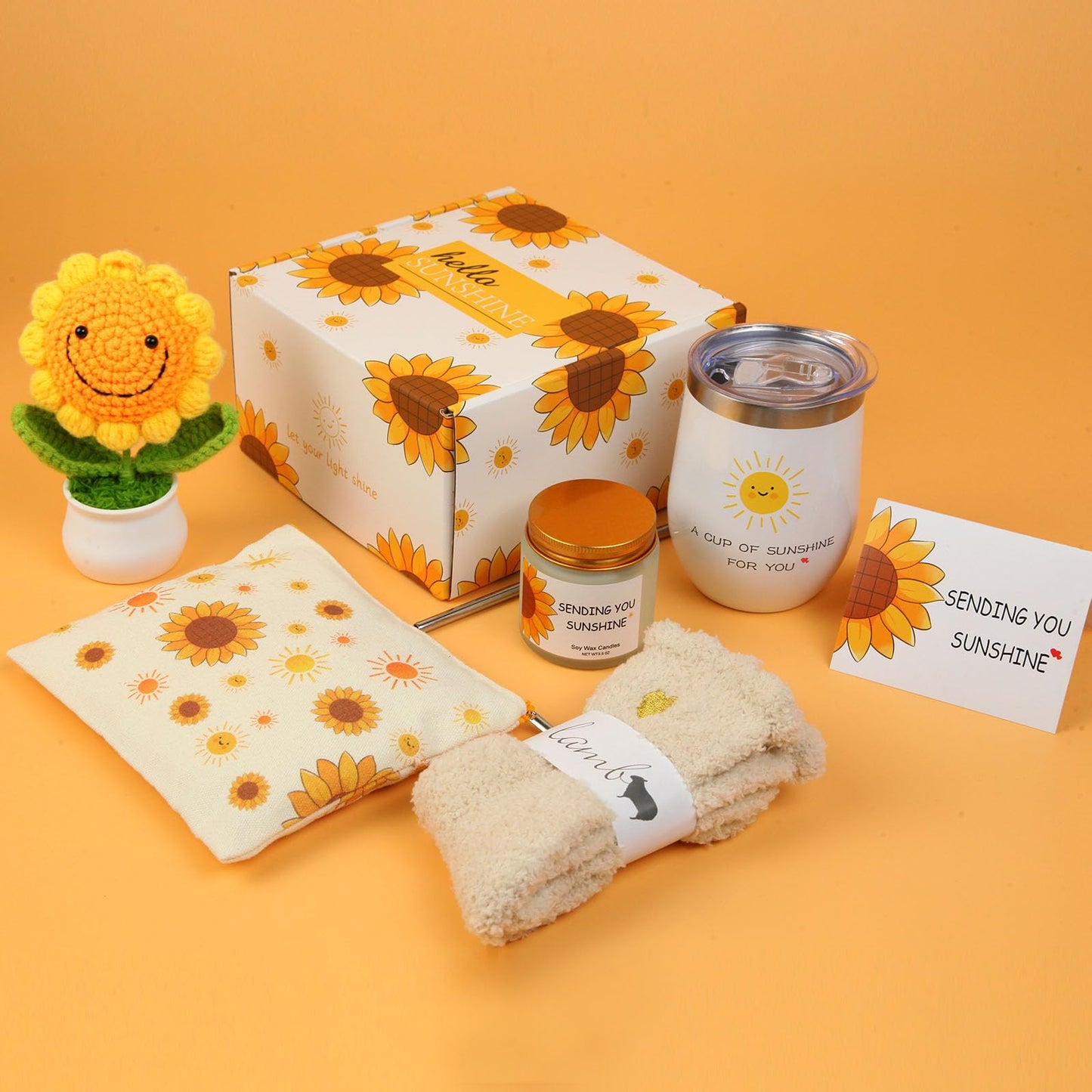 Sunflower Gifts Baskets for Women-7 Pcs Unique Happy Birthday Gifts for Sister, Fun Get Well Basket after Surgery for Female, Self Care Package for Teen girl, Cheer Up Set, Feel Better Sunshine Box