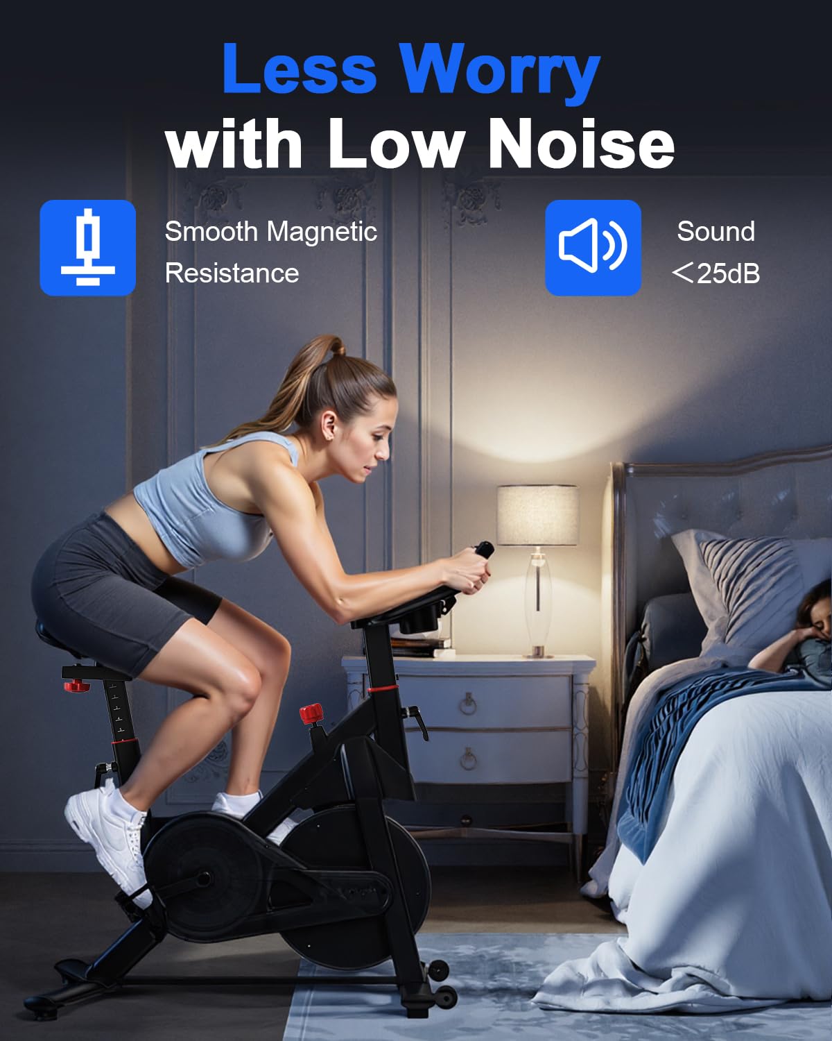 Superun Exercise Bike, Stationary Bikes for Home with Brake Pad, Low Noise Spin Bike with 300LBS Weight Capacity, Indoor Cycling for Home Gym with Pad Mount LCD Monitor and Cup Holder
