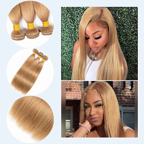 Habiliana Bundles Human Hair 18 20 22 Inch Straight Brown 27 Human Hair Bundles 11A Unprocessed Brazilian Virgin Quick Weave Hair Extensions for Black Women