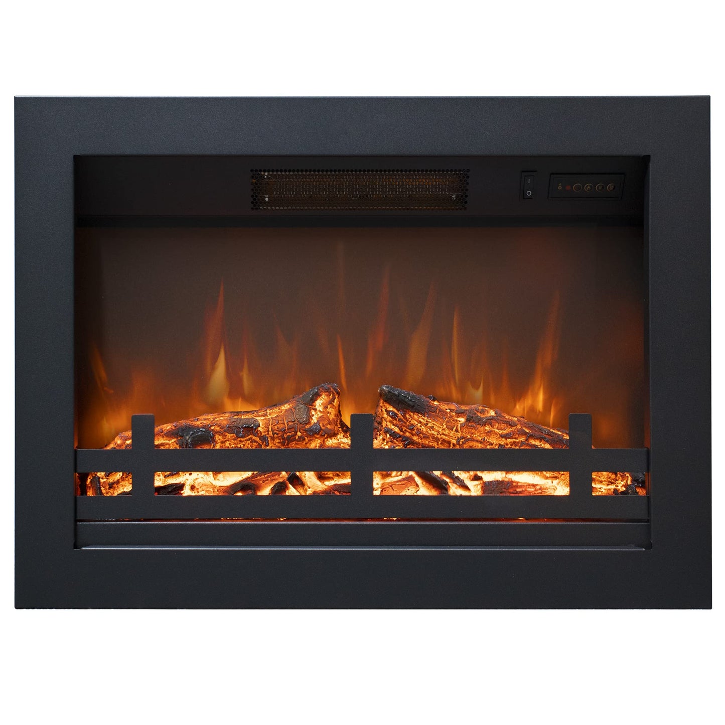 Rodalflame 23.7" W Electric Fireplace Insert with 4 Adjustable Brightness Flames & Overheat Protection, 750/1500W, Black