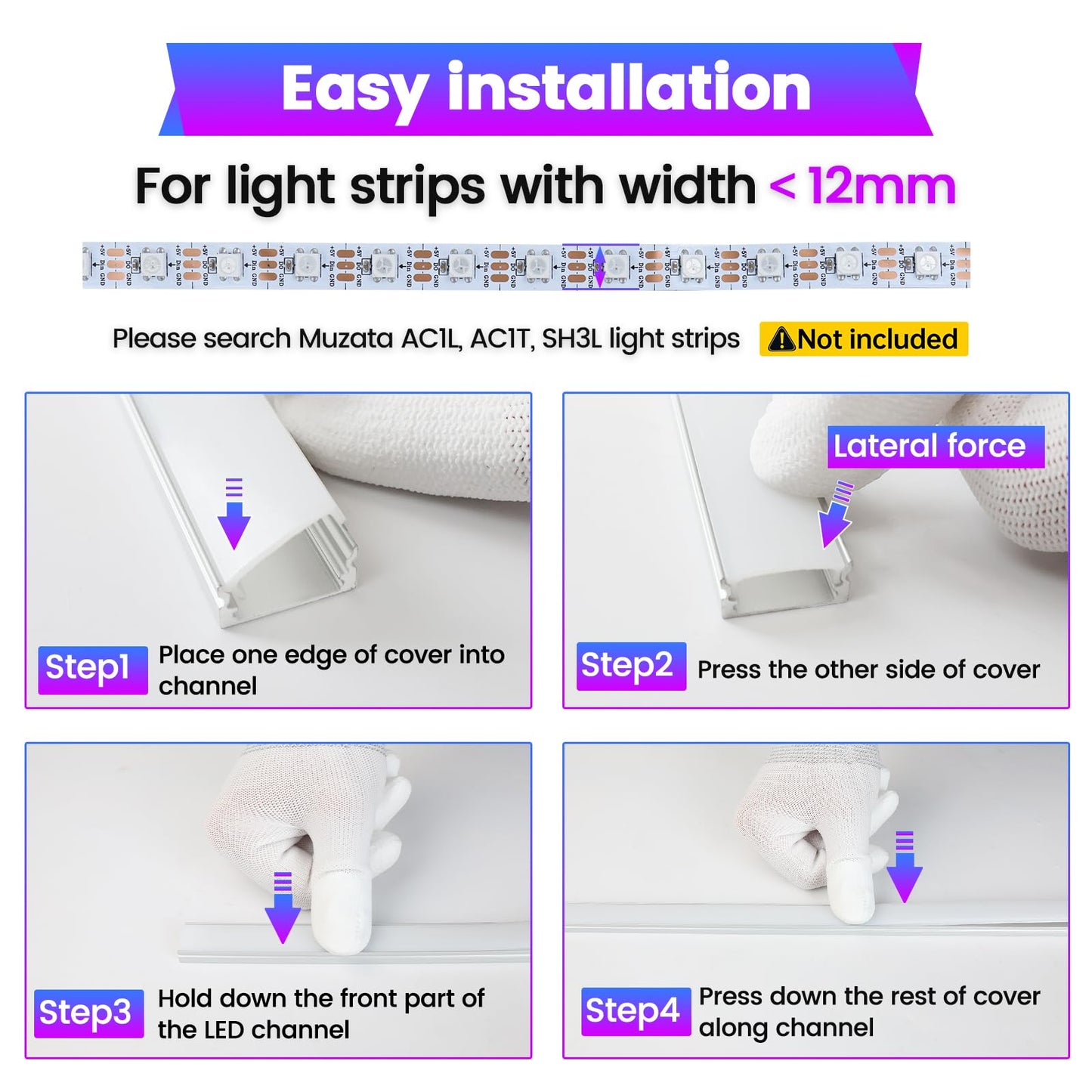 Muzata 20Pack 6.6FT/2M LED Channel Aluminum U Shape Silver LED Strip Diffuser Channel with Milky White Cover Easy Installation U1SW WW 2M