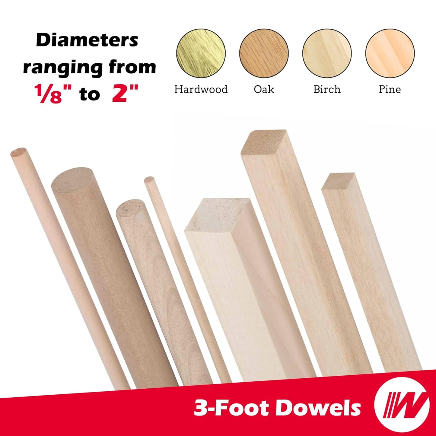 Hardwood Round Dowels (1-¾" x 36", Pack of 2) | Variety of Diameters & Wood Species | Unfinished Wooden Dowel Rods for Crafts & DIY Home Projects | Curtain Rod, Macrame Supplies, Moulding, Flagpole