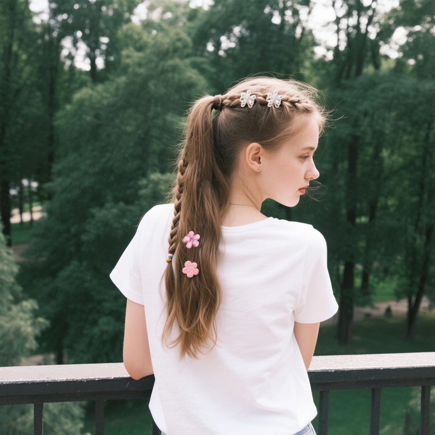 PreciRise 2 Pcs Small Mini Pearl Claw Clips with Flower Design, Sweet Artificial Bangs Clips Decorative Hair Accessories for Wom
