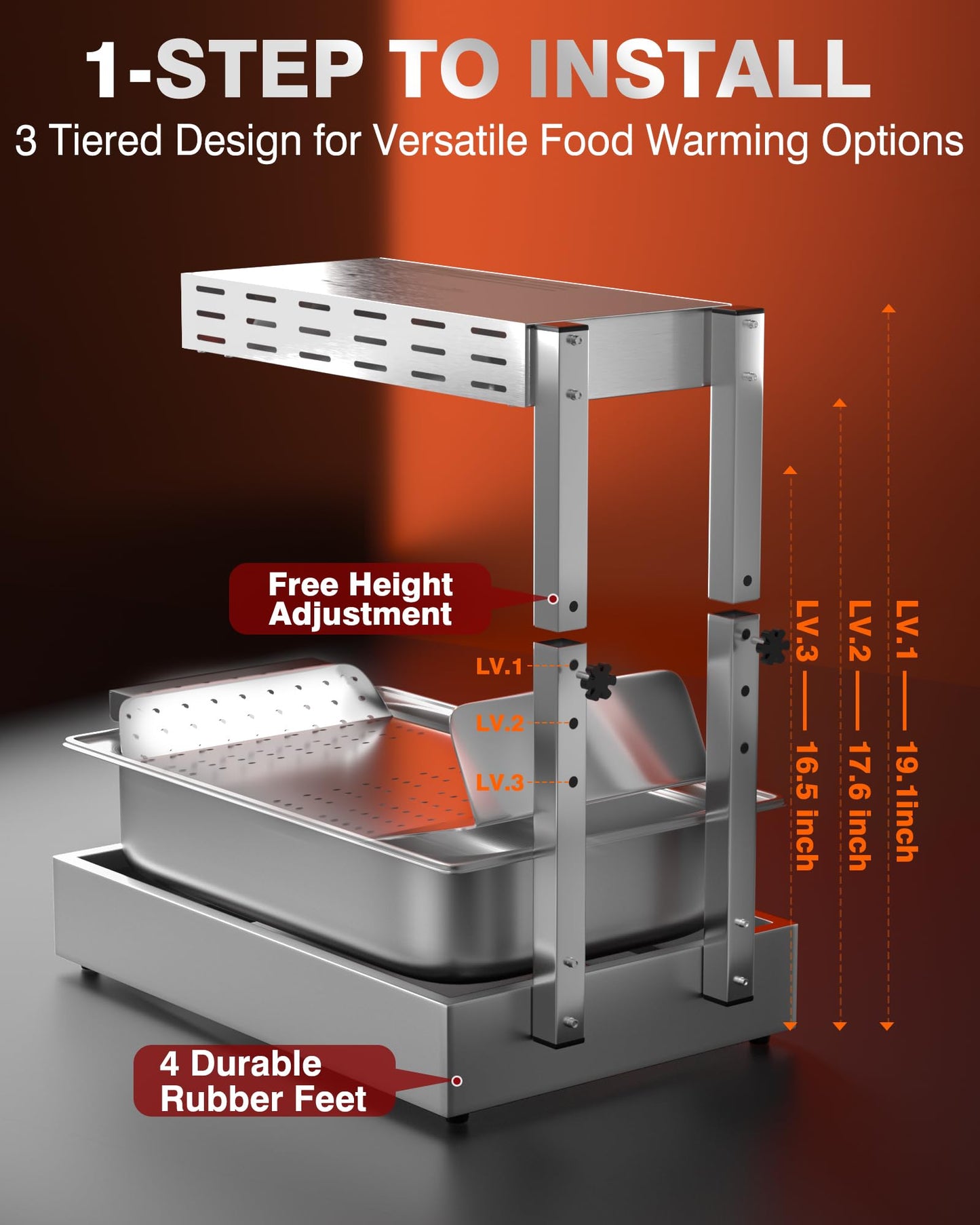 PYY French Fry Warmer - Update Commercial Food Heat Lamp Fry Dump Station Chip Warmer Food Warmer Adjustable Height 7.9"-11" Temp 86°F-156°F Countertop Freestanding for Restaurant Buffet