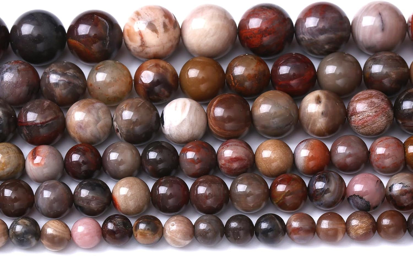 32pcs 12mm Natural Wooden Petrified Jade Agate Gemstone Beads Round Loose Spacer Beads for Jewelry Making DIY Bracelet Necklace 1 Strand 15inch