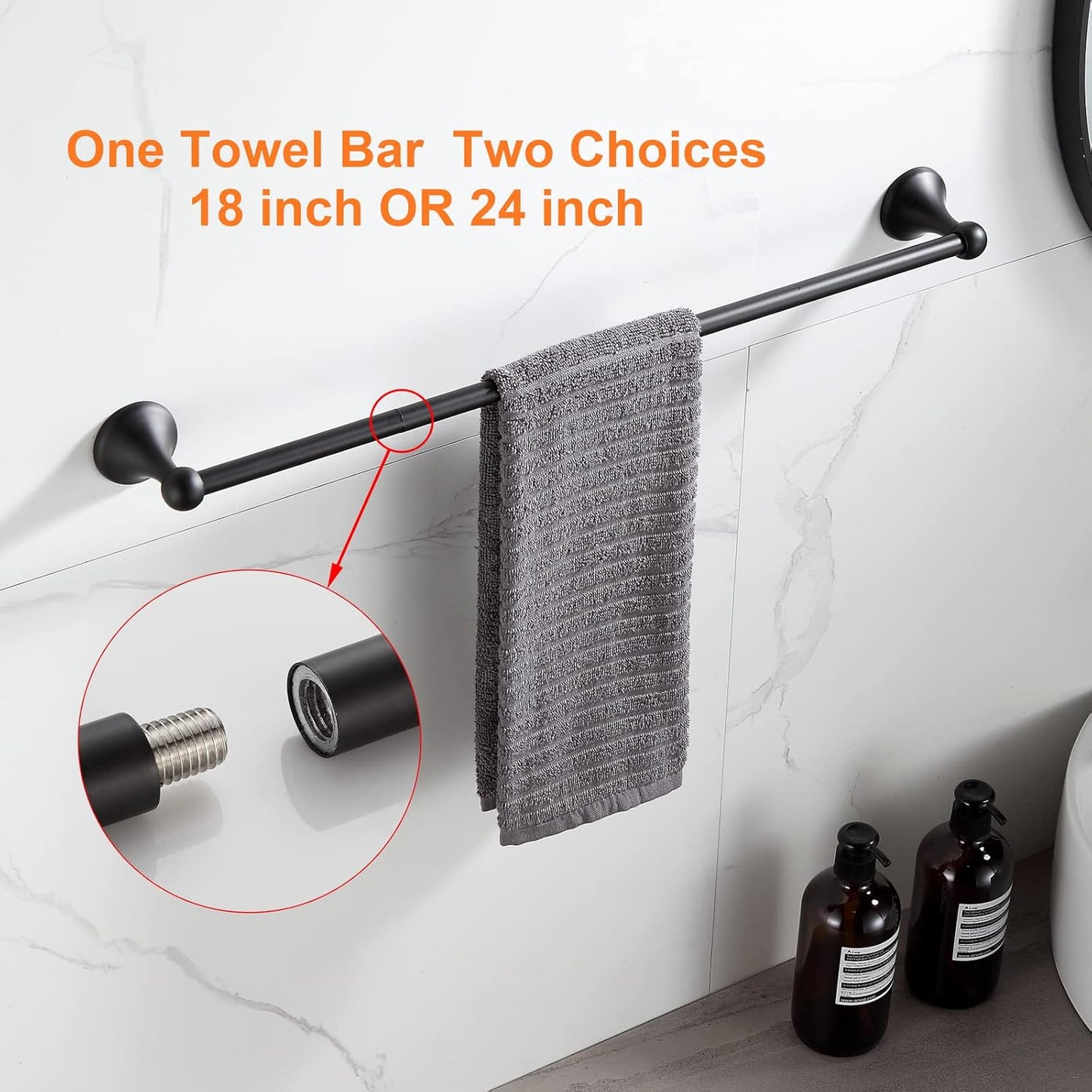 BGL Bathroom Hardware Set Matte Black Adjustable Expandable Bath Towel Bars Bathroom Accessory Set Towel Racks 8-Pieces Wall Mount