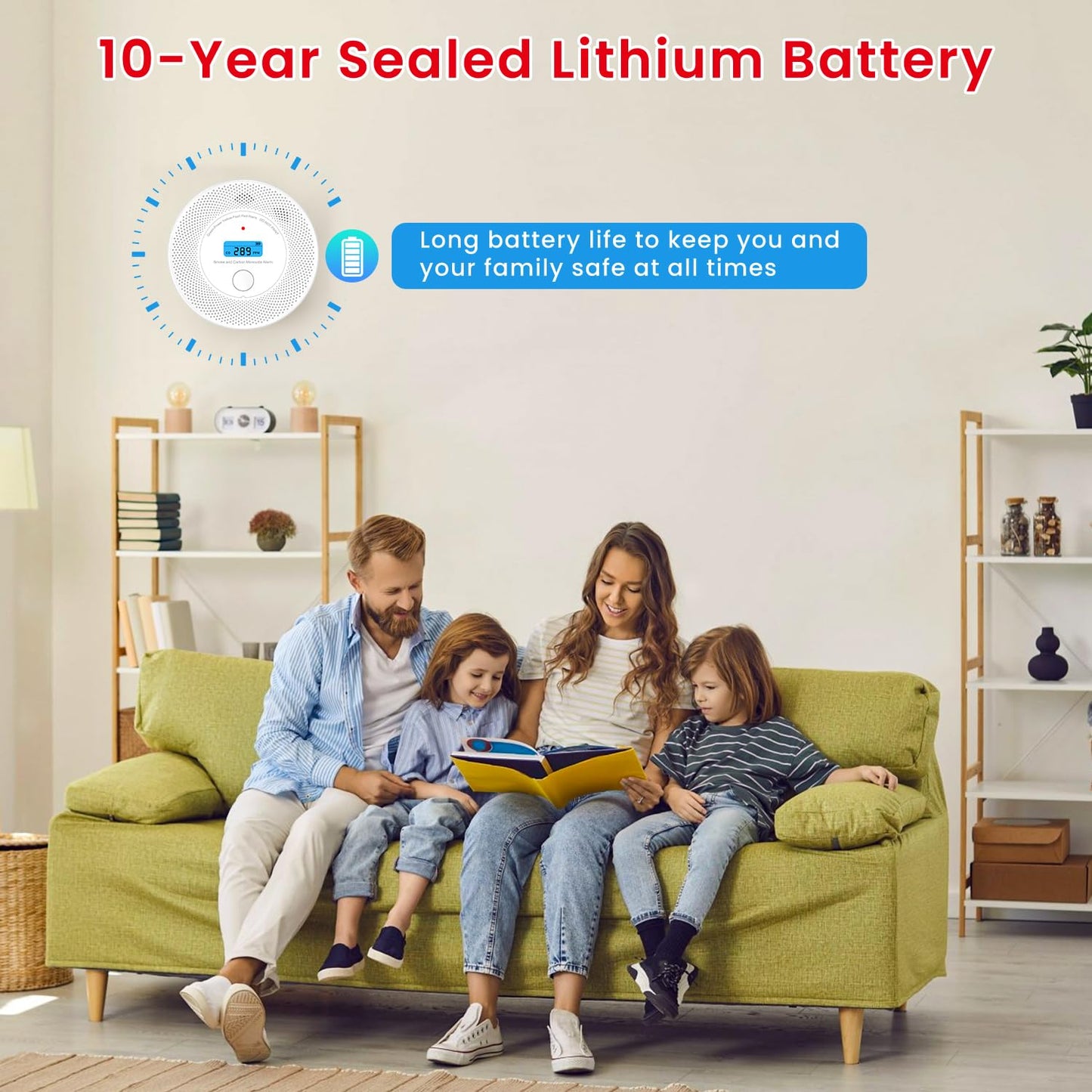 Alertlink 2-in-1 Smoke and Carbon Monoxide Detector Alarm, with Voice Alert,10-Year Battery Fire & CO Alarm with Large LCD Display, Easy Install with Adhesive or Screws